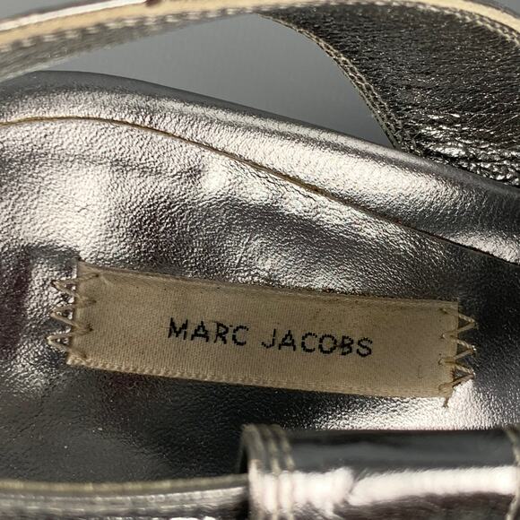 MARC JACOBS Size 7 Silver Leather Wedge Nickel Sandals - Picture 6 of 7